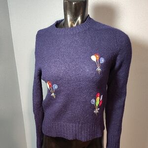Jade Navy Sweater with Colorful Embroidery